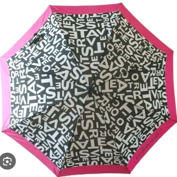 2012 Victoria's Secret Umbrella NWT Limited Edition Graffiti black white pink - Picture 1 of 3
